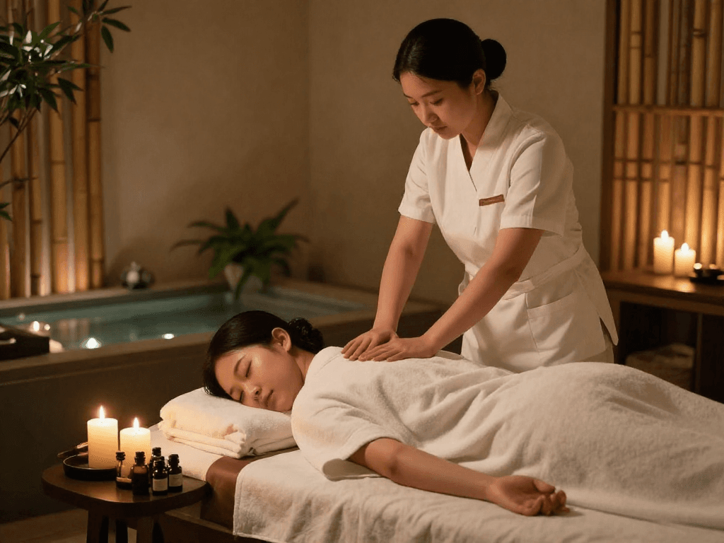 Professional 일산출장안마 massage therapy session in a tranquil spa environment.