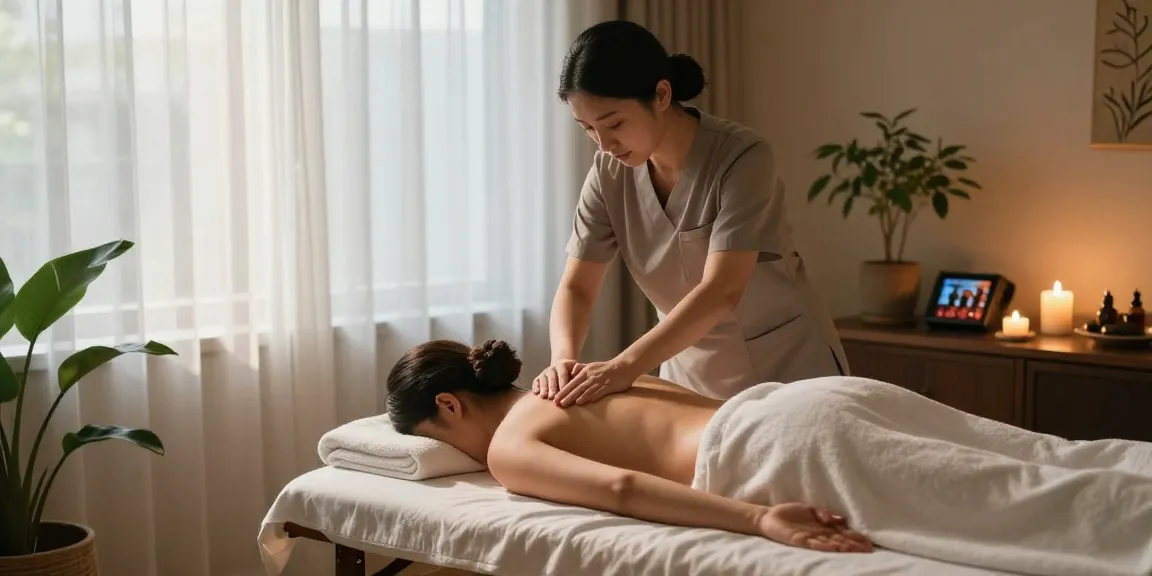 진주마사지 기술로 편안하게 마사지를 받고 있는 고객 모습