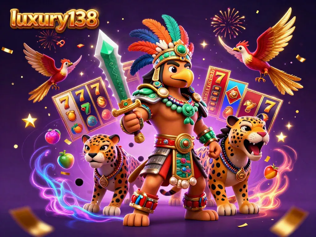 Experience thrilling gaming action with luxury138 as vibrant slot reels and jackpots animate a dynamic casino scene.