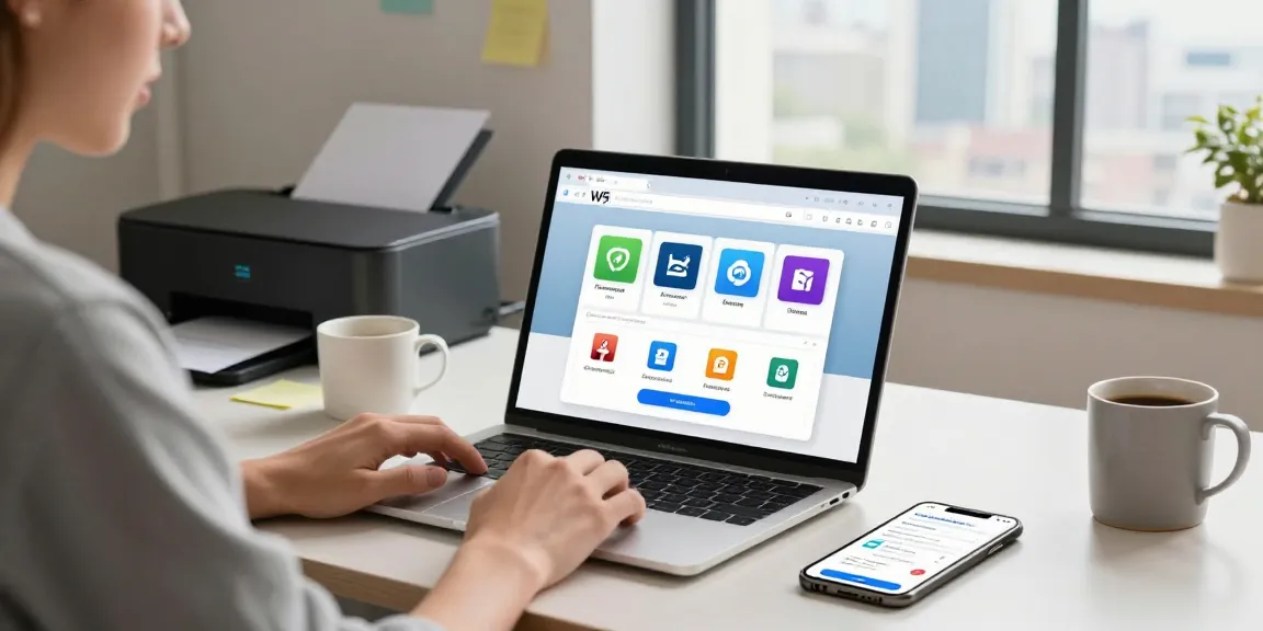 Streamlined workspace featuring WPS Download on a laptop screen, inviting productivity atmosphere.