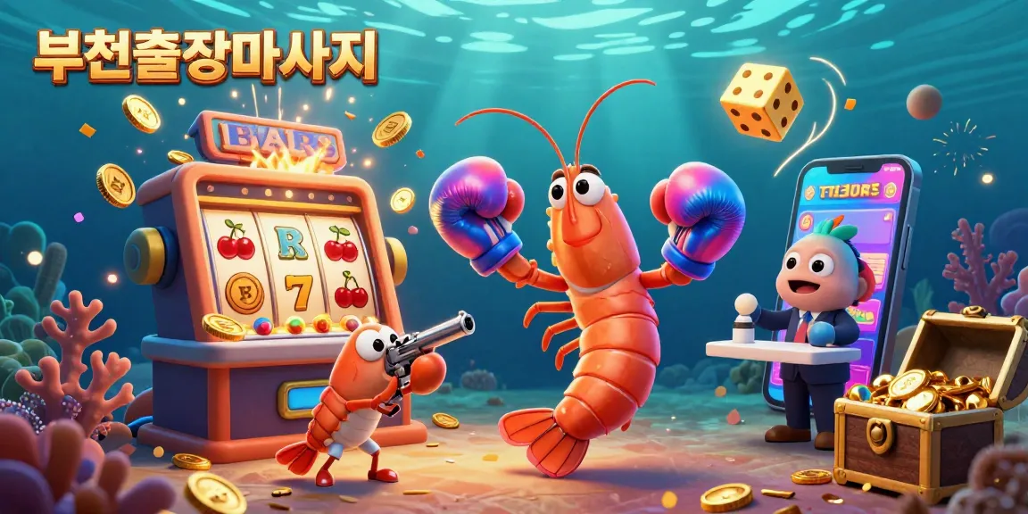 Experience the thrill of 부천출장마사지 with vibrant characters celebrating a jackpot amidst dazzling casino elements.