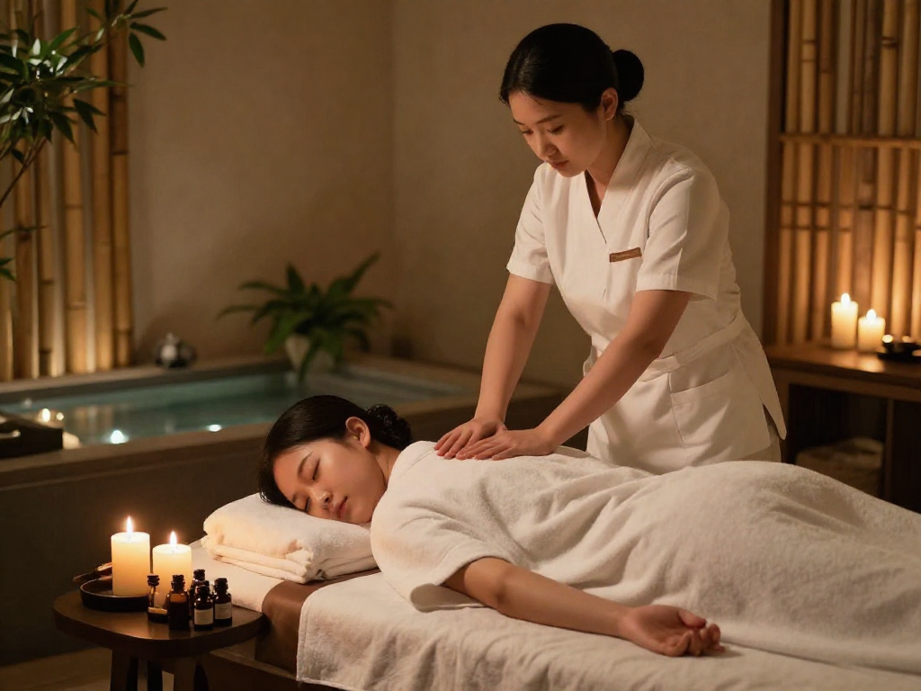 Professional 일산출장안마 massage therapy session in a tranquil spa environment.
