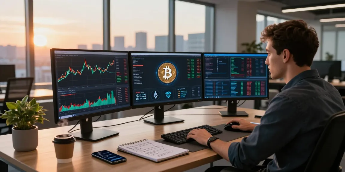 Real-time cryptocurrency trading at 업투익스체인지 with trader focused on analytics and market data.