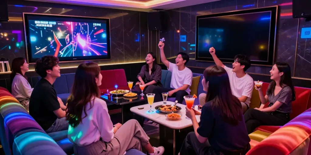 강남 달토에서 친구들과 함께하는 프리미엄 가라오케의 즐거운 밤 풍경