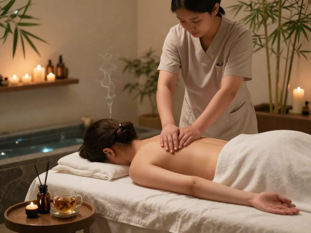 Experience 의정부출장안마 with a traditional massage in a serene spa setting featuring calming elements and a tranquil atmosphere