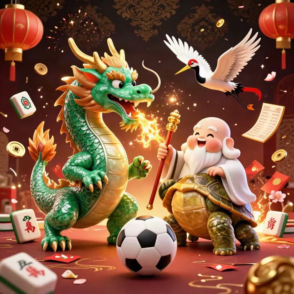 황금 불꽃 용과 거북 현자, 두루미가 축구공·농구공과 카지노 소품 사이를 폭발적으로 가르는 장면