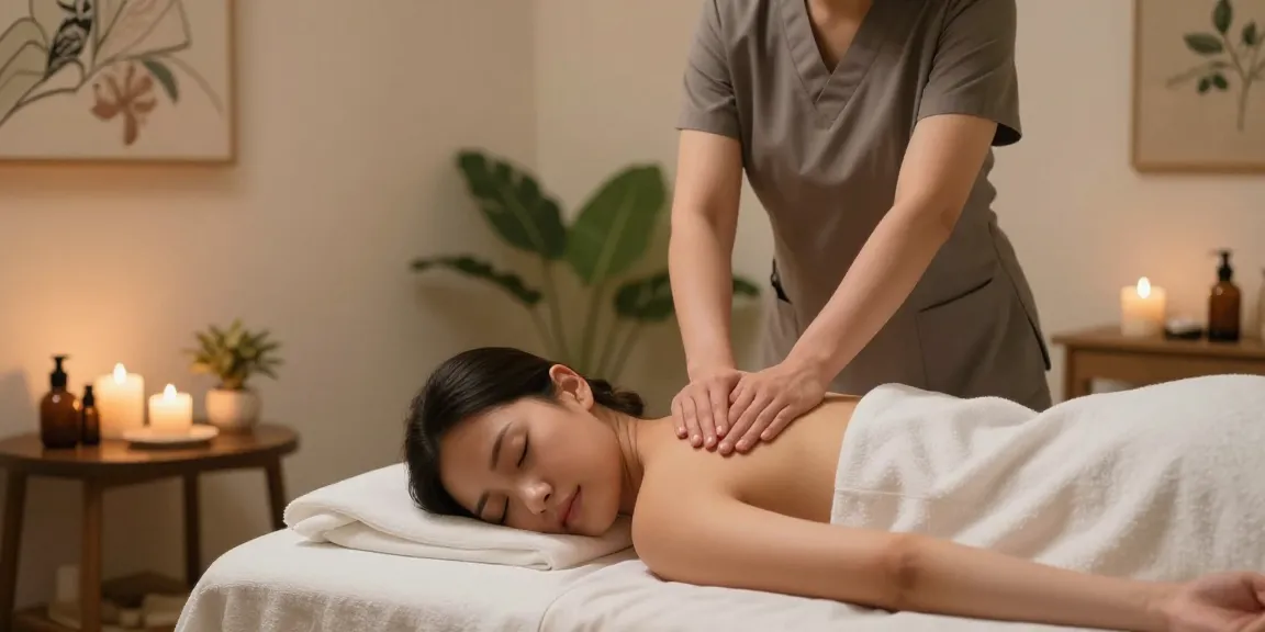 마사지가 진행되는 편안한 스웨디시 마사지 스튜디오의 모습