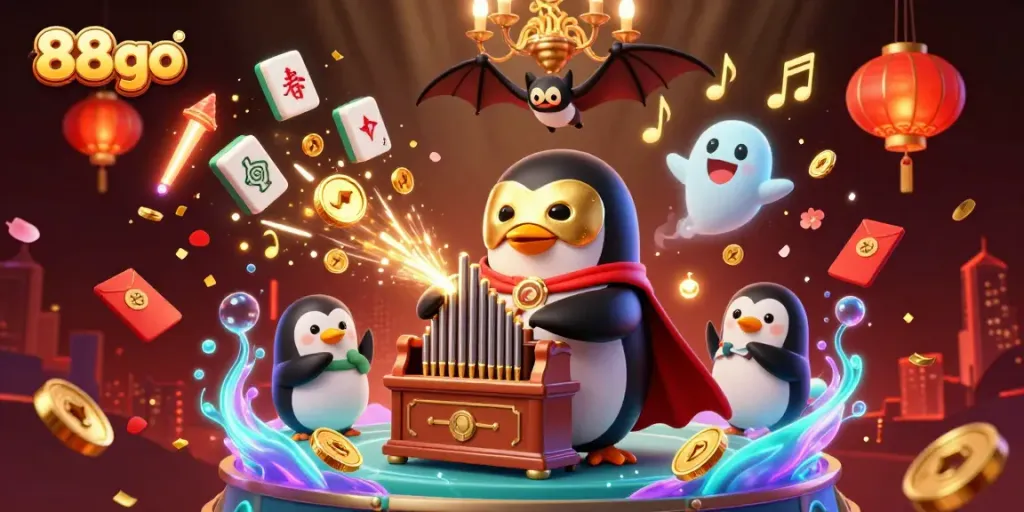 Experience the excitement of 88go with a vibrant, dynamic casino scene featuring fantastical characters.