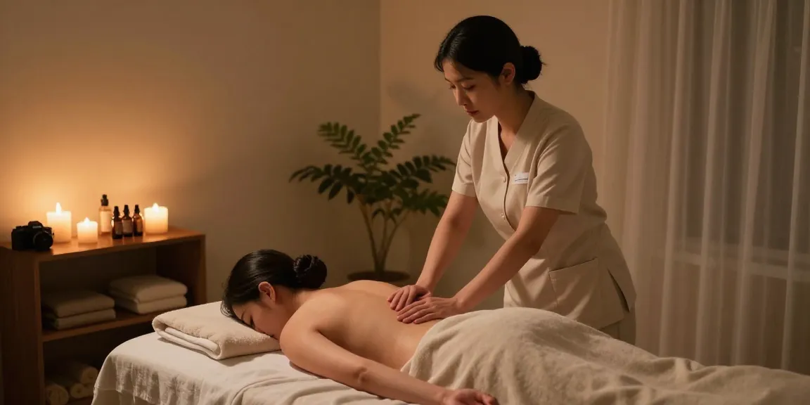 Relaxing 강남여성전용마사지 in a tranquil spa environment, showcasing comforting elements for a serene experience.