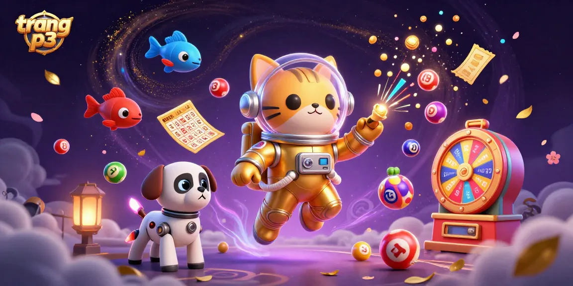 Experience exciting gameplay from trang p3 with a vibrant 3D illustration featuring lottery elements and dynamic characters.