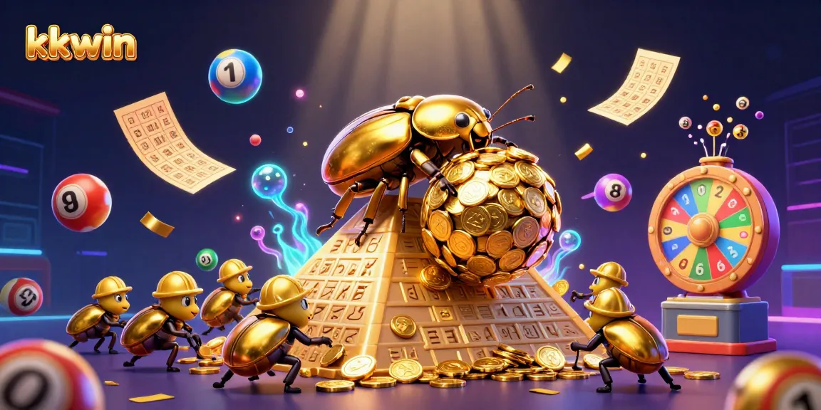 Engage in thrilling games at kkwin surrounded by vibrant lottery elements and golden coins.