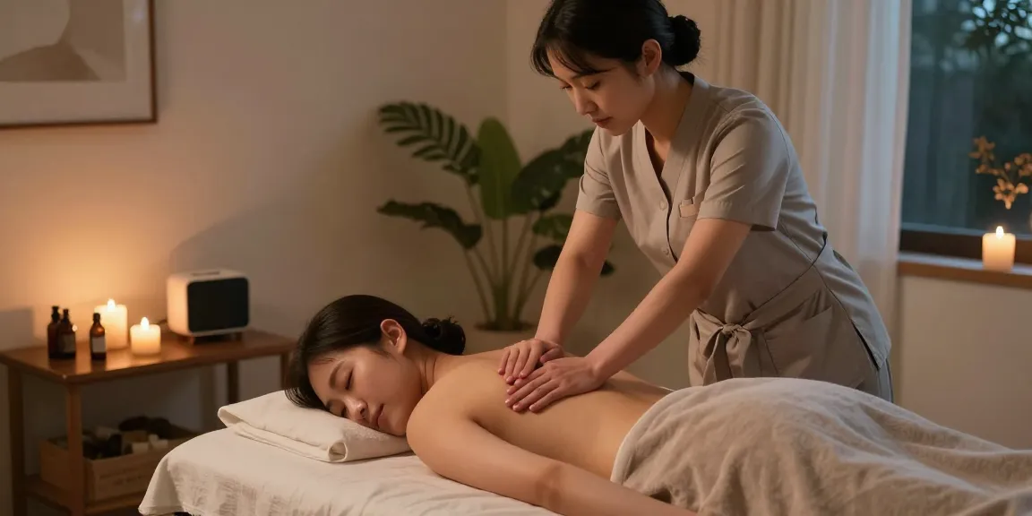 Experiencing 부천출장마사지 in a serene home environment, with a professional therapist creating a calming atmosphere.